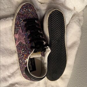Golden Goose Multicolor Glitter Low-Top Sneakers with Pink Star